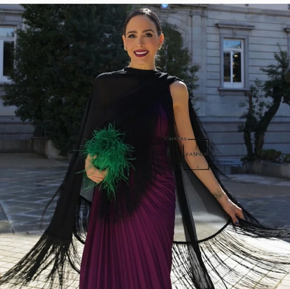 MANGO PURPLE ASYMETRICAL PLEATED DRESS - Picture 5 of 9